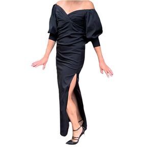 Aidan Maddox Dress Women’s Formal Floor Length Off Shoulder Puff Sleeve Gown 0
